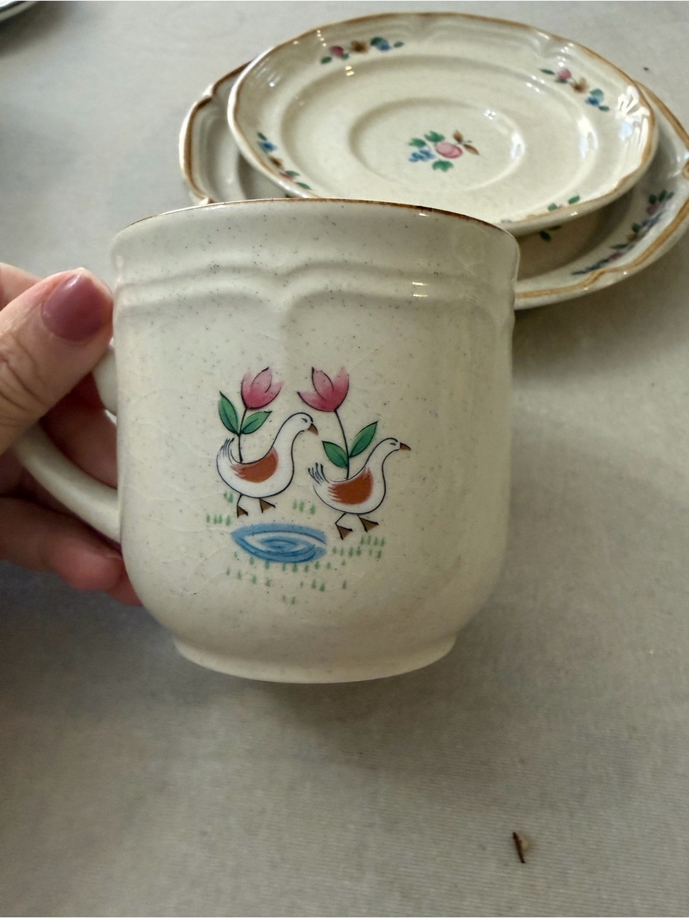 International Stoneware Cream Mug and Small Plate Set with Floral Accents - Picture 6 of 13